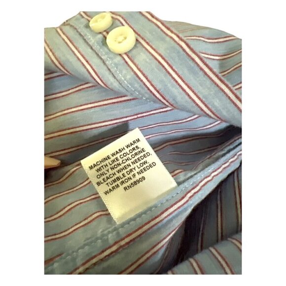 Cremieux Long Sleeved Sleek Dress Shirt Striped Blue Red 100% Cotton Large - Picture 8 of 9